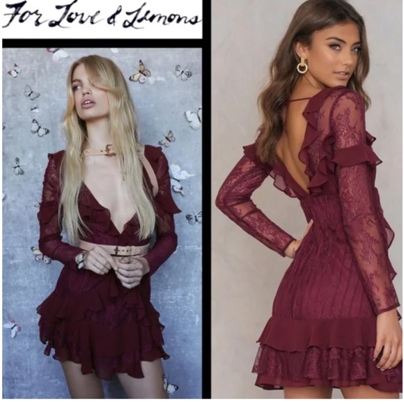 For Love and Lemons Elegant Burgundy Ruffle Dress - Size M - Picture 6 of 10